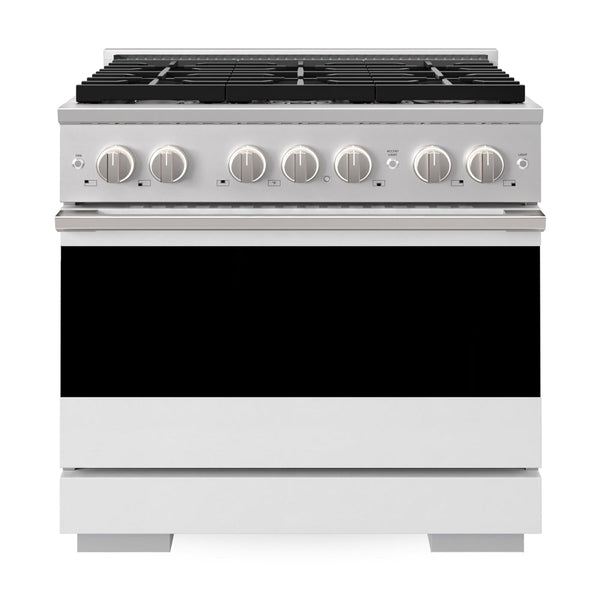 ZLINE 36 in. 5.2 cu. ft. Marino Gas Range with 6 Burner Cooktop and Convection Gas Oven in Stainless Steel with White Matte Door (MGR-WM-36)