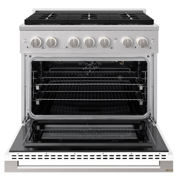ZLINE 36 in. 5.2 cu. ft. Marino Gas Range with 6 Burner DuoPro™ Cooktop and Convection Gas Oven with White Matte Door (PMGR-WM-36)