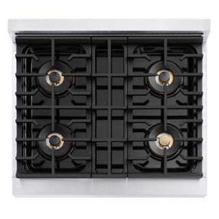 ZLINE Autograph Edition 30 in. 4.2 cu. ft. Marino Gas Range with 4 Burner DuoPro™ Cooktop and Convection Gas Oven in Stainless Steel with Polished Gold Accents (PMGRZ-30-G)