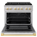 ZLINE Autograph Edition 36 in. 5.2 cu. ft. Marino Gas Range with 6 Burner DuoPro™ Cooktop and Convection Gas Oven in Stainless Steel and Polished Gold Accents (PMGRZ-36-G)