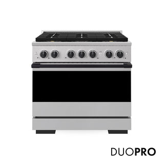 ZLINE Autograph Edition 36 in. 5.2 cu. ft. Marino Gas Range with 6 Burner DuoPro™ Cooktop and Convection Gas Oven in Stainless Steel and Matte Black Accents (PMGRZ-36-MB)