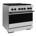 ZLINE Autograph Edition 36 in. 5.2 cu. ft. Marino Gas Range with 6 Burner DuoPro™ Cooktop and Convection Gas Oven in Stainless Steel and Matte Black Accents (PMGRZ-36-MB)