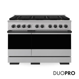 ZLINE Autograph Edition 48 in. 6.7 cu. ft. Marino Gas Range with 8 Burner DuoPro™ Cooktop and Dual Ovens in Stainless Steel and Matte Black Accents (PMGRZ-48-MB)