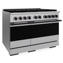 ZLINE Autograph Edition 48 in. 6.7 cu. ft. Marino Gas Range with 8 Burner DuoPro™ Cooktop and Dual Ovens in Stainless Steel and Matte Black Accents (PMGRZ-48-MB)