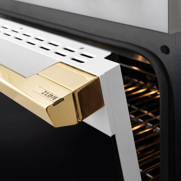 ZLINE Autograph Edition 36 in. 5.2 cu. ft. Marino Gas Range with 6 Burner DuoPro™ Cooktop and Convection Gas Oven with White Matte Door and Polished Gold Accents (PMGRZ-WM-36-G)