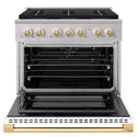 ZLINE Autograph Edition 36 in. 5.2 cu. ft. Marino Gas Range with 6 Burner DuoPro™ Cooktop and Convection Gas Oven with White Matte Door and Polished Gold Accents (PMGRZ-WM-36-G)