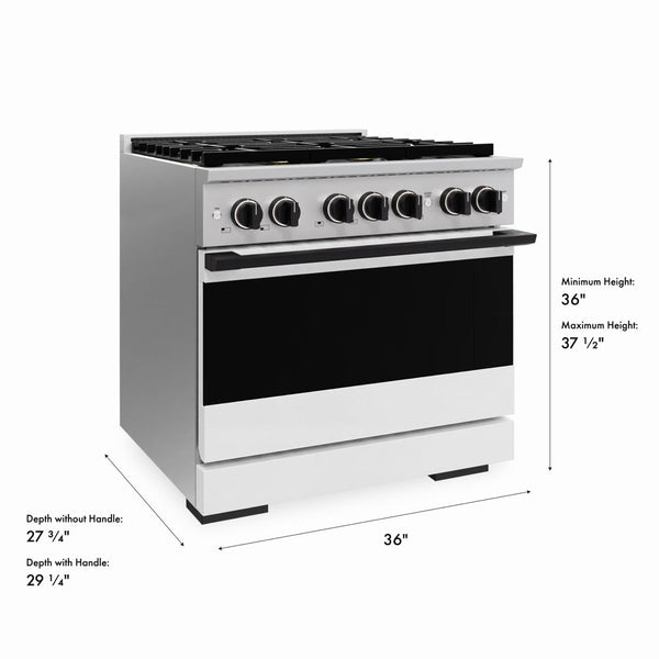 ZLINE Autograph Edition 36 in. 5.2 cu. ft. Marino Gas Range with 6 Burner DuoPro™ Cooktop and Convection Gas Oven with White Matte Door and Matte Black Accents (PMGRZ-WM-36-MB)