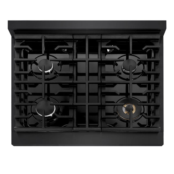 ZLINE 30 in. 4.2 cu. ft. Marino Dual Fuel Range with 4 Burner Gas Cooktop and Electric Convection Oven in Black Stainless Steel (MDRB-30)