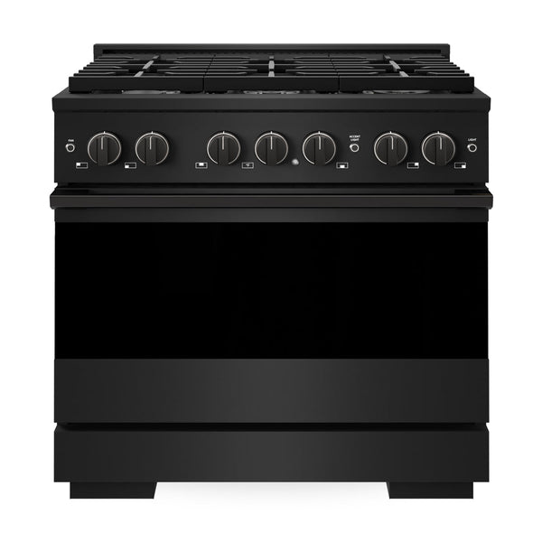 ZLINE 36 in. 5.2 cu. ft. Marino Dual Fuel Range with Gas Cooktop and Electric Convection Oven in Black Stainless Steel with 6 Brass Burners (MDRB-BR-36)