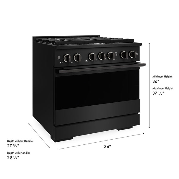ZLINE 36 in. 5.2 cu. ft. Marino Gas Range with 6 Burner Cooktop and Convection Gas Oven in Black Stainless Steel (MGRB-36)