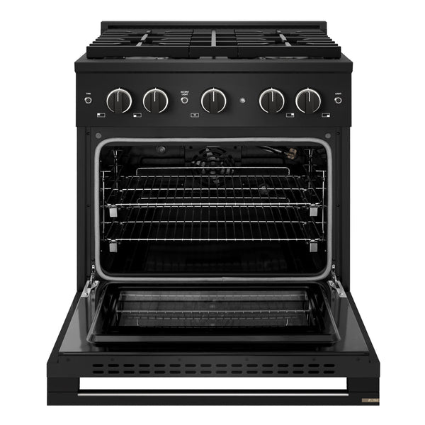 ZLINE 30 in. 4.2 cu. ft. Marino Gas Range with Convection Gas Oven in Black Stainless Steel with 4 Brass Burners (MGRB-BR-30)