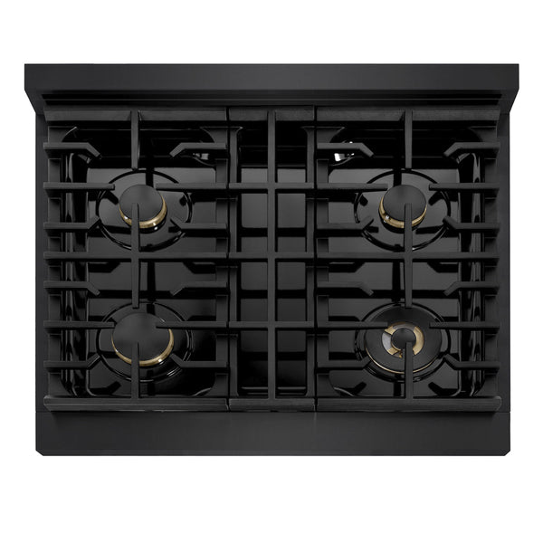 ZLINE 30 in. 4.2 cu. ft. Marino Gas Range with Convection Gas Oven in Black Stainless Steel with 4 Brass Burners (MGRB-BR-30)