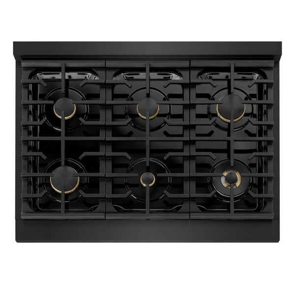 ZLINE 36 in. 5.2 cu. ft. Marino Gas Range with Convection Gas Oven in Black Stainless Steel with 6 Brass Burners (MGRB-BR-36)