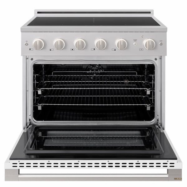 ZLINE 36 in. 5.2 cu. ft. Marino Induction Range with 5 Element Cooktop and Electric Convection Oven in Stainless Steel with White Matte Door (MINR-WM-36)