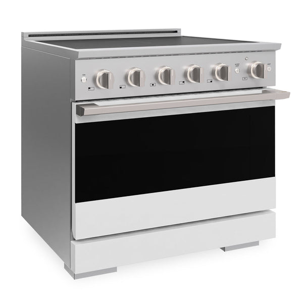 ZLINE 36 in. 5.2 cu. ft. Marino Induction Range with 5 Element Cooktop and Electric Convection Oven in Stainless Steel with White Matte Door (MINR-WM-36)