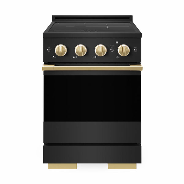 ZLINE Autograph Edition 24 in. 3.2 cu. ft. Marino Induction Range with 3 Element Cooktop and Electric Convection Oven in Black Stainless Steel with Polished Gold Accents (MINRBZ-24-G)