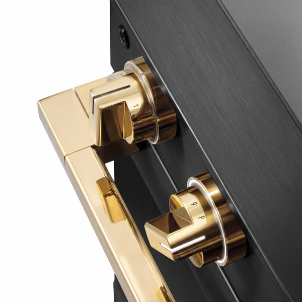 ZLINE Autograph Edition 30 in. 4.2 cu. ft. Marino Induction Range with 4 Element Cooktop and Electric Convection Oven in Black Stainless Steel with Polished Gold Accents (MINRBZ-30-G)