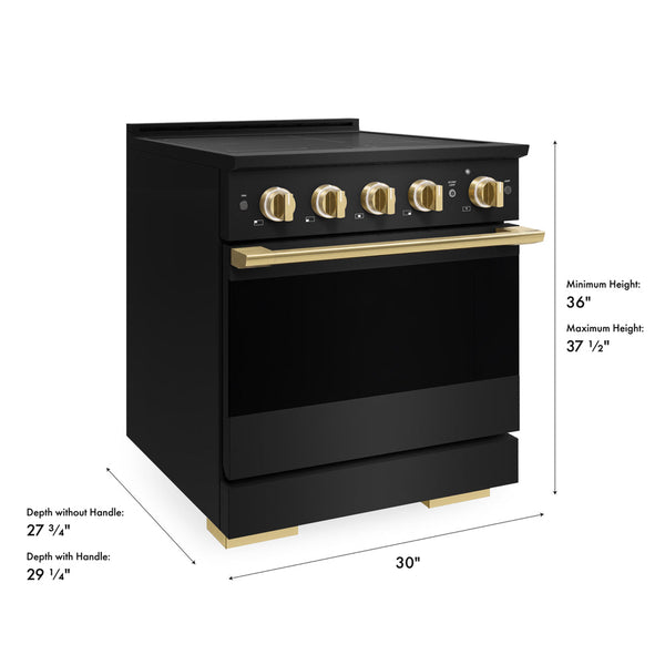 ZLINE Autograph Edition 30 in. 4.2 cu. ft. Marino Induction Range with 4 Element Cooktop and Electric Convection Oven in Black Stainless Steel with Polished Gold Accents (MINRBZ-30-G)