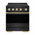 ZLINE Autograph Edition 30 in. 4.2 cu. ft. Marino Induction Range with 4 Element Cooktop and Electric Convection Oven in Black Stainless Steel with Polished Gold Accents (MINRBZ-30-G)