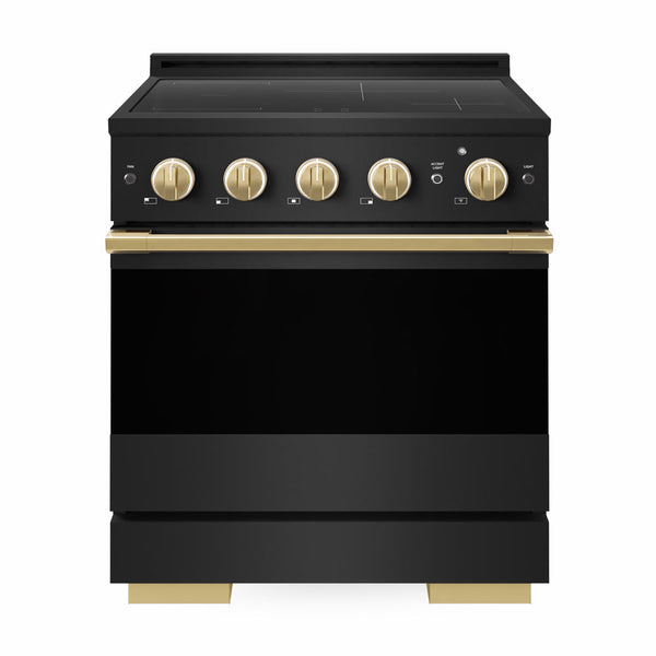 ZLINE Autograph Edition 30 in. 4.2 cu. ft. Marino Induction Range with 4 Element Cooktop and Electric Convection Oven in Black Stainless Steel with Polished Gold Accents (MINRBZ-30-G)