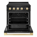 ZLINE Autograph Edition 30 in. 4.2 cu. ft. Marino Induction Range with 4 Element Cooktop and Electric Convection Oven in Black Stainless Steel with Polished Gold Accents (MINRBZ-30-G)
