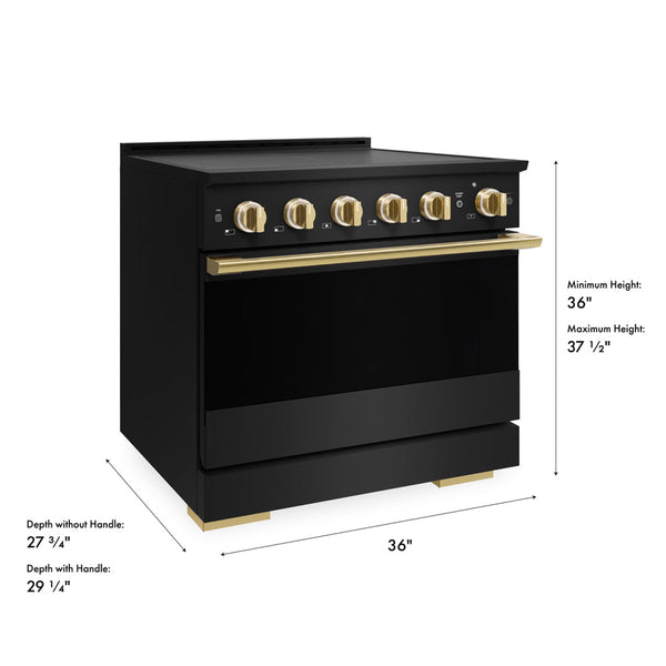 ZLINE Autograph Edition 36 in. 5.2 cu. ft. Marino Induction Range with 5 Element Cooktop and Electric Convection Oven in Black Stainless Steel with Polished Gold Accents (MINRBZ-36-G)