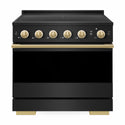 ZLINE Autograph Edition 36 in. 5.2 cu. ft. Marino Induction Range with 5 Element Cooktop and Electric Convection Oven in Black Stainless Steel with Polished Gold Accents (MINRBZ-36-G)