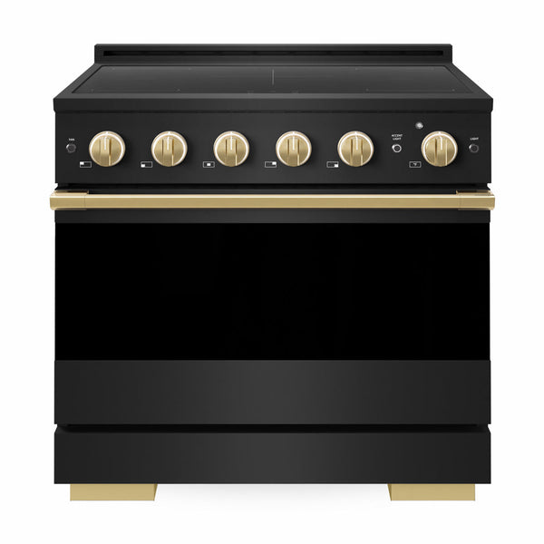 ZLINE Autograph Edition 36 in. 5.2 cu. ft. Marino Induction Range with 5 Element Cooktop and Electric Convection Oven in Black Stainless Steel with Polished Gold Accents (MINRBZ-36-G)