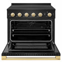 ZLINE Autograph Edition 36 in. 5.2 cu. ft. Marino Induction Range with 5 Element Cooktop and Electric Convection Oven in Black Stainless Steel with Polished Gold Accents (MINRBZ-36-G)