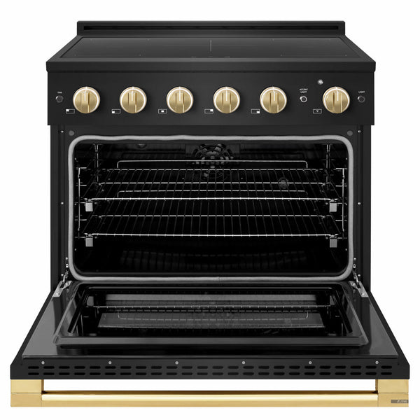 ZLINE Autograph Edition 36 in. 5.2 cu. ft. Marino Induction Range with 5 Element Cooktop and Electric Convection Oven in Black Stainless Steel with Polished Gold Accents (MINRBZ-36-G)