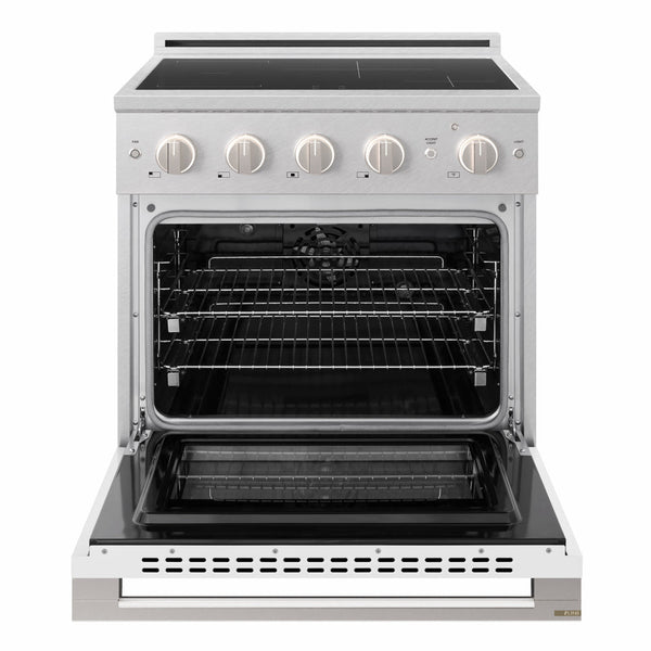 ZLINE 30 in. 4.2 cu. ft. Marino Induction Range with 4 Element Cooktop and Electric Convection Oven in Satin Stainless Steel with White Matte Door (MINRS-WM-30)