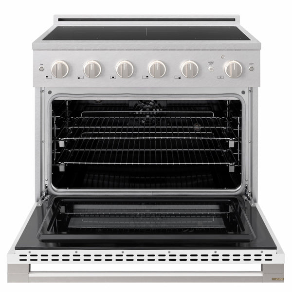 ZLINE 36 in. 5.2 cu. ft. Marino Induction Range with 5 Element Cooktop and Electric Convection Oven in Satin Stainless Steel with White Matte Door (MINRS-WM-36)