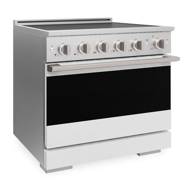 ZLINE 36 in. 5.2 cu. ft. Marino Induction Range with 5 Element Cooktop and Electric Convection Oven in Satin Stainless Steel with White Matte Door (MINRS-WM-36)