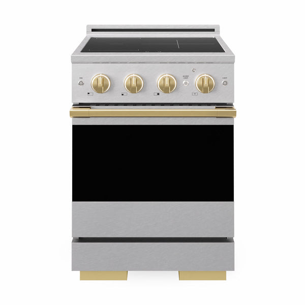 ZLINE Autograph Edition 24 in. 3.2 cu. ft. Marino Induction Range with 3 Element Cooktop and Electric Convection Oven in Satin Stainless Steel with Polished Gold Accents (MINRSZ-24-G)