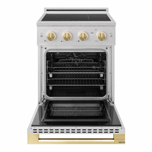 ZLINE Autograph Edition 24 in. 3.2 cu. ft. Marino Induction Range with 3 Element Cooktop and Electric Convection Oven in Satin Stainless Steel with Polished Gold Accents (MINRSZ-24-G)