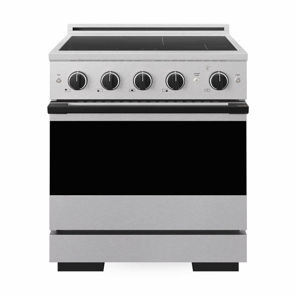 ZLINE Autograph Edition 30 in. 4.2 cu. ft. Marino Induction Range with 4 Element Cooktop and Electric Convection Oven in Satin Stainless Steel with Matte Black Accents (MINRSZ-30-MB)