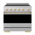 ZLINE Autograph Edition 36 in. 5.2 cu. ft. Marino Induction Range with 5 Element Cooktop and Electric Convection Oven in Satin Stainless Steel with Polished Gold Accents (MINRSZ-36-G)