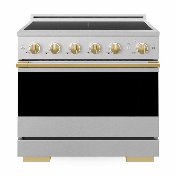 ZLINE Autograph Edition 36 in. 5.2 cu. ft. Marino Induction Range with 5 Element Cooktop and Electric Convection Oven in Satin Stainless Steel with Polished Gold Accents (MINRSZ-36-G)