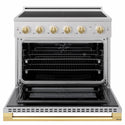 ZLINE Autograph Edition 36 in. 5.2 cu. ft. Marino Induction Range with 5 Element Cooktop and Electric Convection Oven in Satin Stainless Steel with Polished Gold Accents (MINRSZ-36-G)