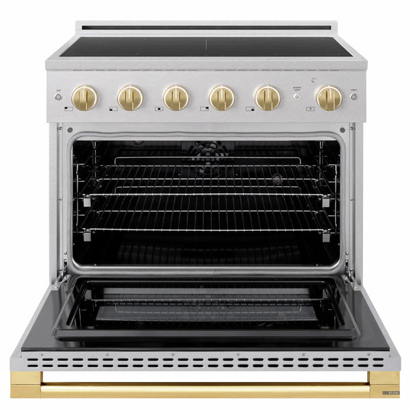 ZLINE Autograph Edition 36 in. 5.2 cu. ft. Marino Induction Range with 5 Element Cooktop and Electric Convection Oven in Satin Stainless Steel with Polished Gold Accents (MINRSZ-36-G)