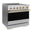 ZLINE Autograph Edition 36 in. 5.2 cu. ft. Marino Induction Range with 5 Element Cooktop and Electric Convection Oven in Satin Stainless Steel with Polished Gold Accents (MINRSZ-36-G)