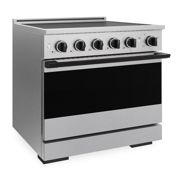 ZLINE Autograph Edition 36 in. 5.2 cu. ft. Marino Induction Range with 5 Element Cooktop and Electric Convection Oven in Satin Stainless Steel with Matte Black Accents (MINRSZ-36-MB)
