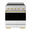 ZLINE Autograph Edition 30 in. 4.2 cu. ft. Marino Induction Range with 4 Element Cooktop and Electric Convection Oven in Satin Stainless Steel with White Matte Door and Polished Gold Accents (MINRSZ-WM-30-G)