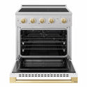 ZLINE Autograph Edition 30 in. 4.2 cu. ft. Marino Induction Range with 4 Element Cooktop and Electric Convection Oven in Satin Stainless Steel with White Matte Door and Polished Gold Accents (MINRSZ-WM-30-G)
