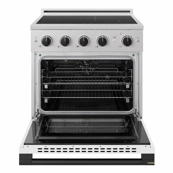 ZLINE Autograph Edition 30 in. 4.2 cu. ft. Marino Induction Range with 4 Element Cooktop and Electric Convection Oven in Satin Stainless Steel with White Matte Door and Matte Black Accents (MINRSZ-WM-30-MB)