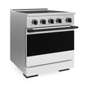 ZLINE Autograph Edition 30 in. 4.2 cu. ft. Marino Induction Range with 4 Element Cooktop and Electric Convection Oven in Satin Stainless Steel with White Matte Door and Matte Black Accents (MINRSZ-WM-30-MB)