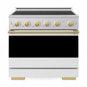 ZLINE Autograph Edition 36 in. 5.2 cu. ft. Marino Induction Range with 5 Element Cooktop and Electric Convection Oven in Satin Stainless Steel with White Matte Door and Polished Gold Accents (MINRSZ-WM-36-G)