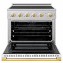 ZLINE Autograph Edition 36 in. 5.2 cu. ft. Marino Induction Range with 5 Element Cooktop and Electric Convection Oven in Satin Stainless Steel with White Matte Door and Polished Gold Accents (MINRSZ-WM-36-G)