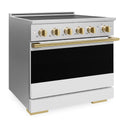ZLINE Autograph Edition 36 in. 5.2 cu. ft. Marino Induction Range with 5 Element Cooktop and Electric Convection Oven in Satin Stainless Steel with White Matte Door and Polished Gold Accents (MINRSZ-WM-36-G)
