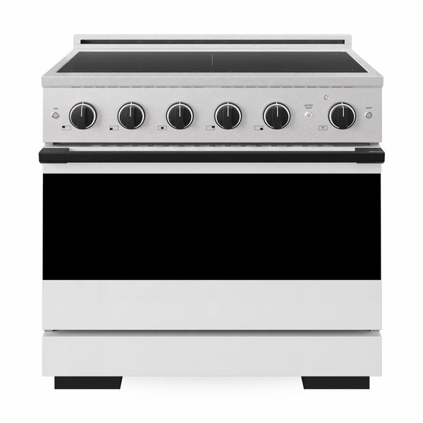 ZLINE Autograph Edition 36 in. 5.2 cu. ft. Marino Induction Range with 5 Element Cooktop and Electric Convection Oven in Satin Stainless Steel with White Matte Door and Matte Black Accents (MINRSZ-WM-36-MB)
